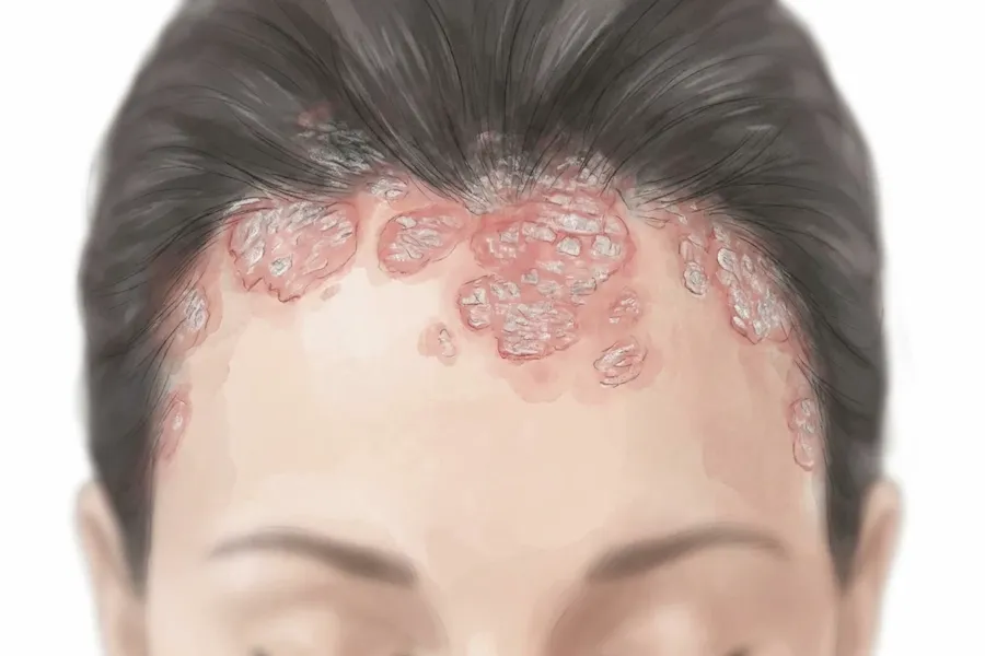 پسوریازیس صورت روی پیشانی و خط رویش مو