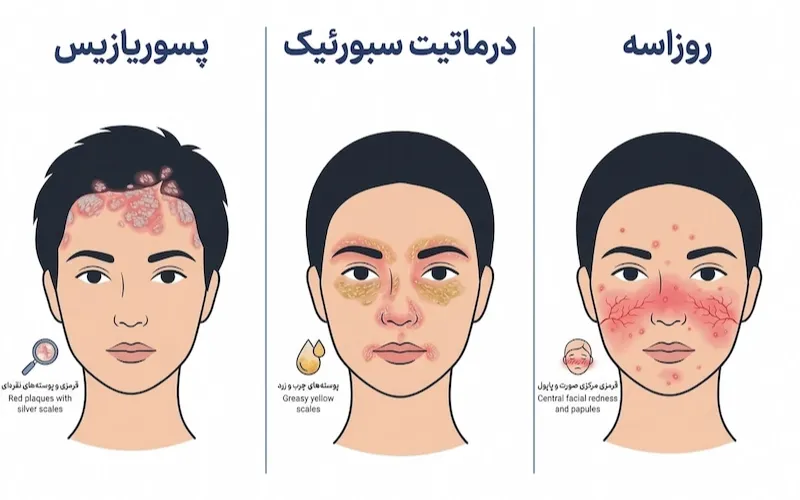 تفاوت پسوریازیس صورت با درماتیت سبورئیک و روزاسه